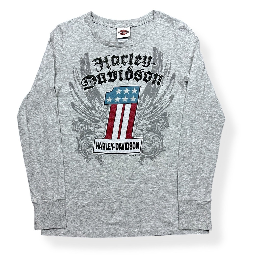 Harley Davidson Size Small Women's‎ Long Sleeve Gray T-Shirt Harley World OKC
